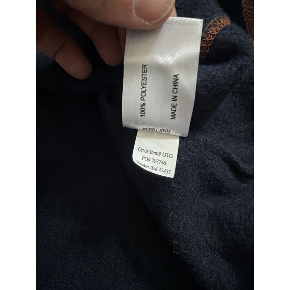 Orvis Sweater Men’s L Pullover 1/4 Zip Fleece Lined Blue Orange Outdoor Cabin - Picture 8 of 9